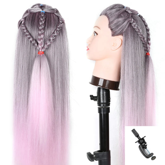 Mannequin Head Model With Long Synthetic Hair, Manikin Head Styling Hairdresser Training Head, Doll Head for Braiding Practice