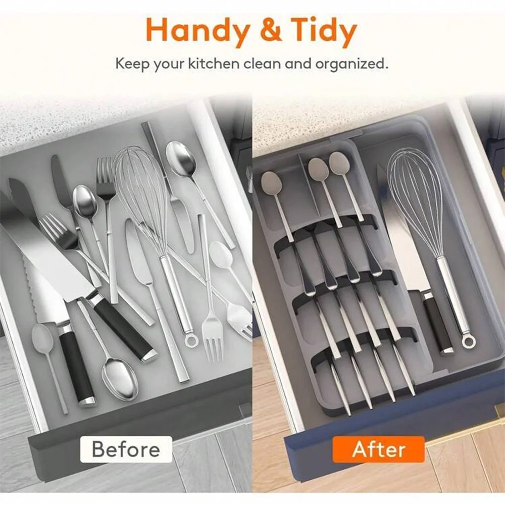 Adjustable multifunctional cutlery organizer for organizing kitchen silverware,cutlery,knives and spoons cluttering your kitchen
