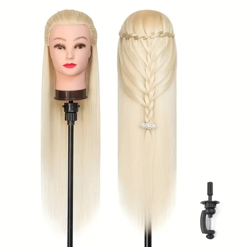 Mannequin Head Model With Long Synthetic Hair, Manikin Head Styling Hairdresser Training Head, Doll Head for Braiding Practice