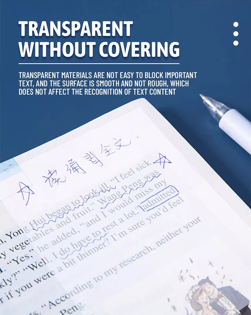 50/100 Sheets Sticky notes Reusable Transparent sticky notes Waterproof note paper for School office stationery Bookmark Marker