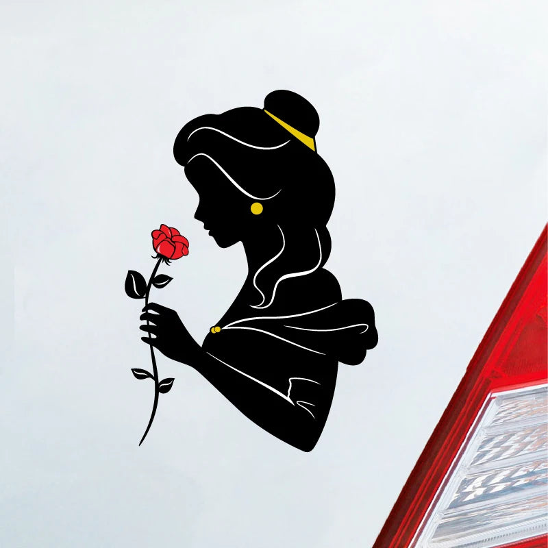 Beauty and Beast Vinyl Sticker Laptop Car Window Decal Stickers Classic Cartoon Princess Belle With Rose Hand Phone Decals Decor