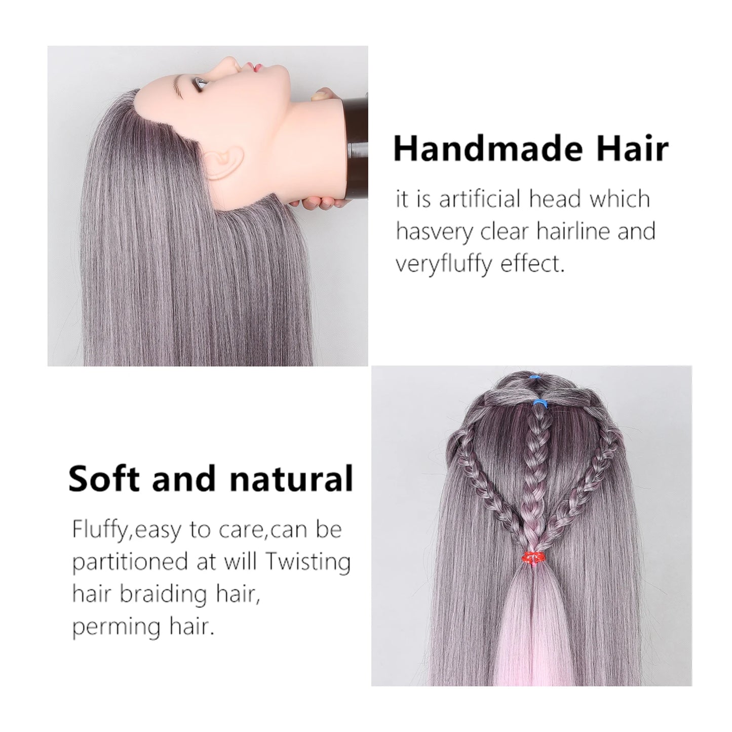 Mannequin Head Model With Long Synthetic Hair, Manikin Head Styling Hairdresser Training Head, Doll Head for Braiding Practice