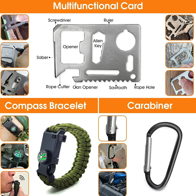 Survival Kit, Professional Survival Gear Equipment Tools First Aid Supplies for SOS Emergency Tactical Hiking Hunting Disaster C