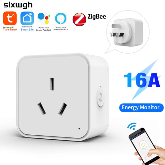SIXWGH Zigbee Smart Socket AU Plug Adapter Tuya Smart Life App Wireless Control Timing Power Monitoring Function Aleax Outlet