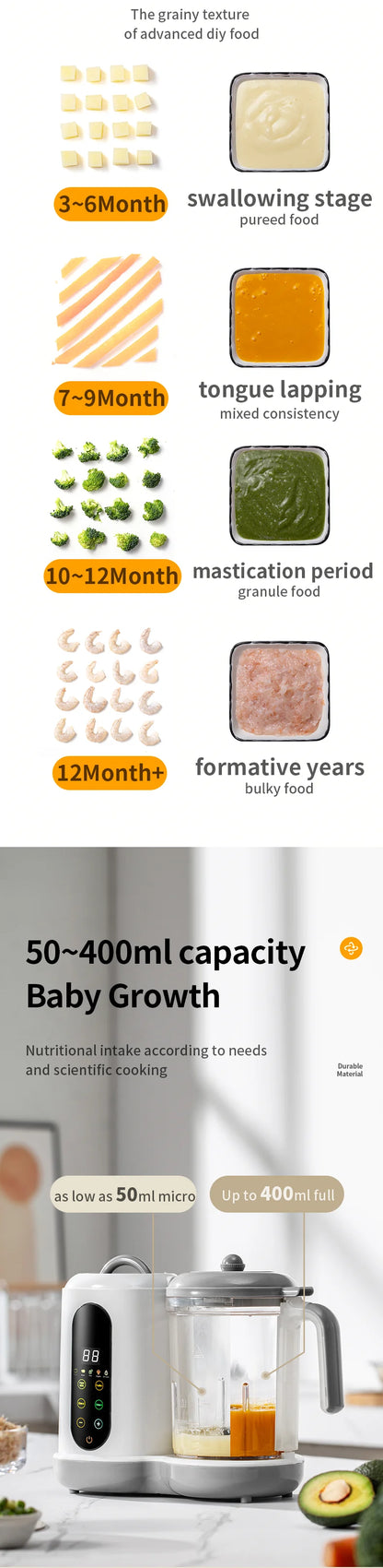 Multifunctional Baby Food Maker Supplementary Food Processor Kids Food Mill Steaming Stirring Warming Cooking Machine