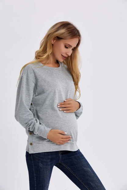 Maternity Clothes Premama Long Sleeve Blouse Fall Winter Loose Pregnant Women Solid O-Neck Sweater Shirt postpartum Pullover Top