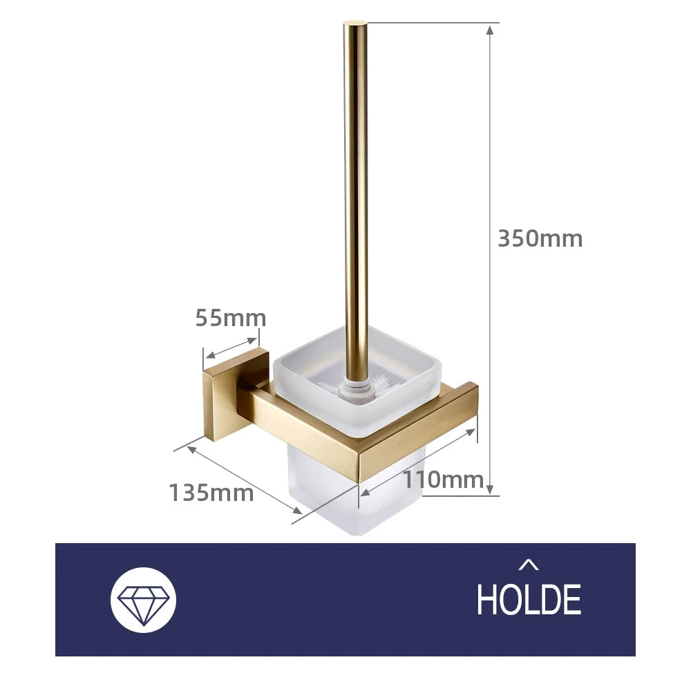 Black Stainless Steel Square Wall-mounted Bathroom Accessories Toilet Brush