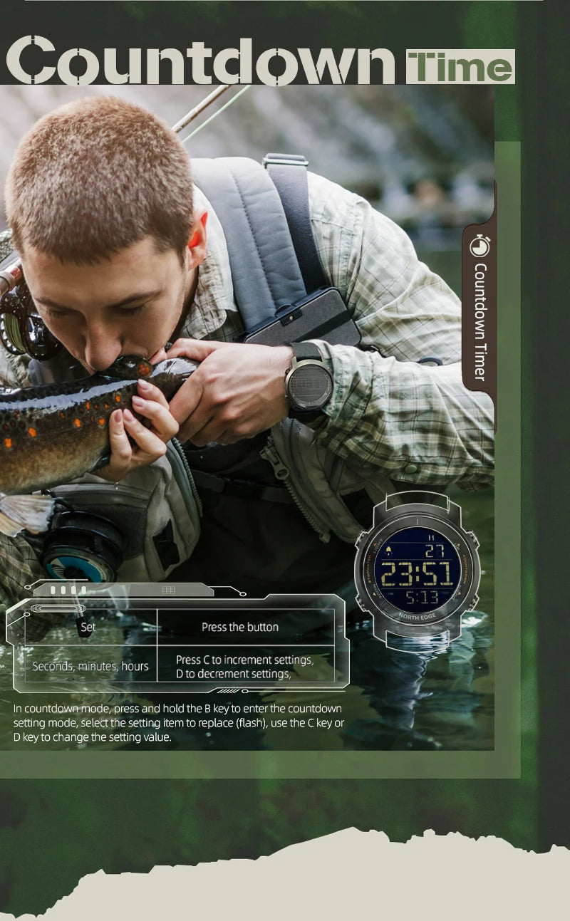 NORTH EDGE Men Watch Digital Watch Outdoor Sports Watch Fashion LED Men Watch Waterproof 50M Countdown Alarm Clock 2022New Watch