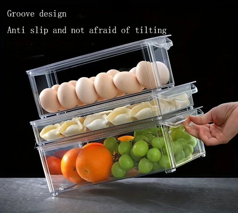 Fridge Organizer Stackable Refrigerator Organizer Bins with Lids Clear Fruit Storage Containers Freezer Pantry kitchen Organizer
