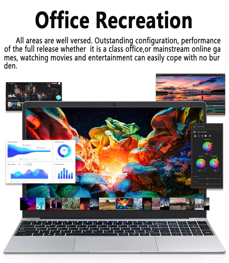 2025 New Notebook 15.6 Inch Laptop Windows 11 Intel Core m5-6Y54 16GB RAM 1TB SSD Fingerprint Unlock Study Office Pc Laptops