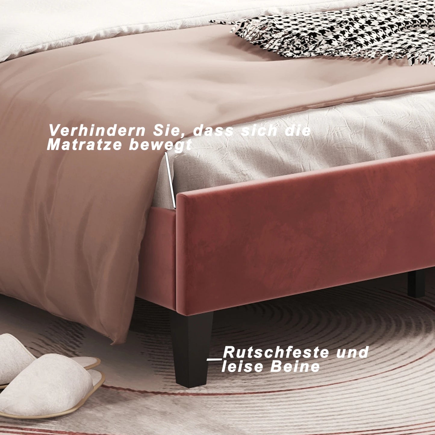 Single petal bed 90x200 cm - upholstered bed - youth bed - girl's bed - skin-friendly velvet fabric - burgundy color