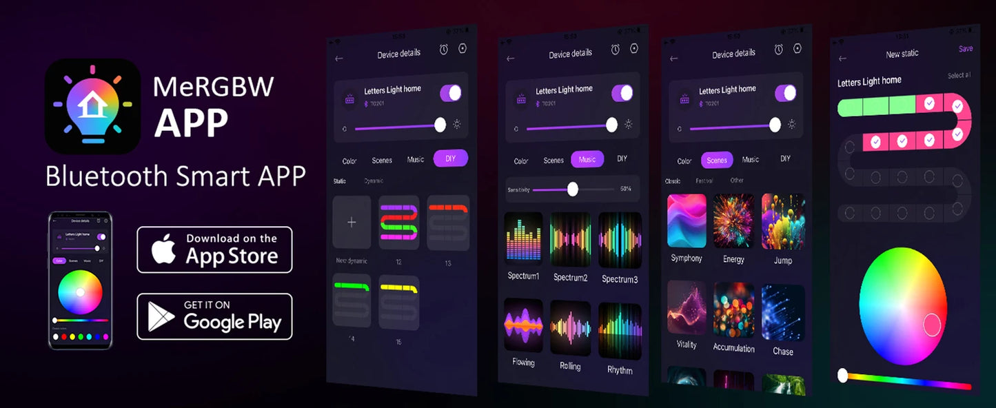 Smart LED Letters Lights Alphabet Light Decorative Name Letter Number Lamp Night Light USB MeRGBW App Music Sync Logo Game Home