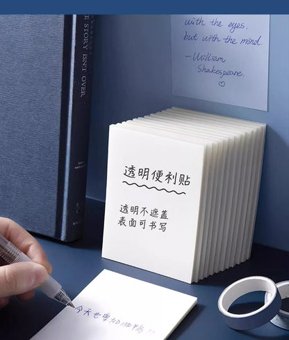 50/100 Sheets Sticky notes Reusable Transparent sticky notes Waterproof note paper for School office stationery Bookmark Marker