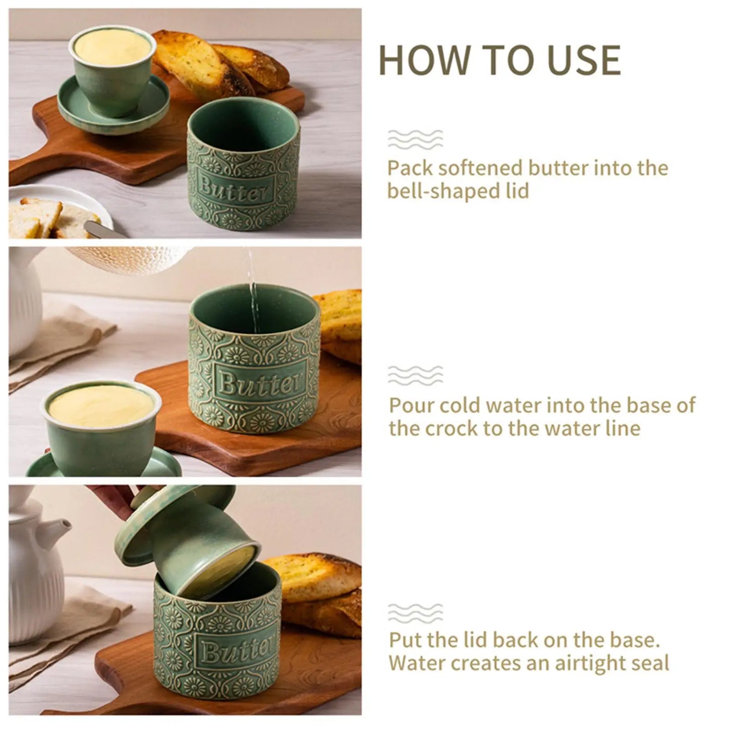 Retro Butter Crock Ceramic With Lid French Butter Dish For Fresh Spreadable Butter Jar Cheese Case Storage Box For Counter