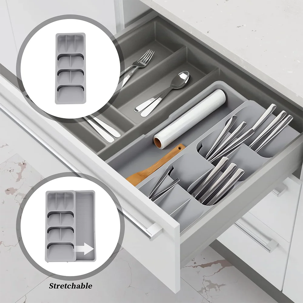 Adjustable multifunctional cutlery organizer for organizing kitchen silverware,cutlery,knives and spoons cluttering your kitchen