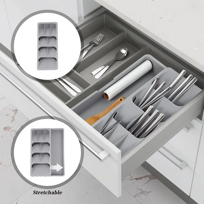 Adjustable multifunctional cutlery organizer for organizing kitchen silverware,cutlery,knives and spoons cluttering your kitchen