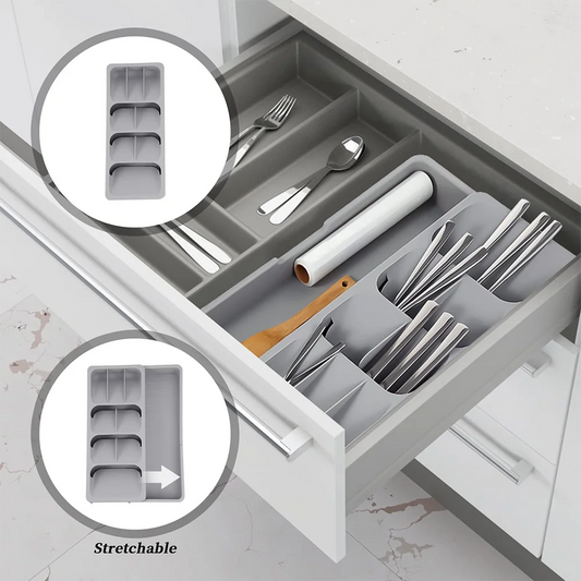 Adjustable multifunctional cutlery organizer for organizing kitchen silverware,cutlery,knives and spoons cluttering your kitchen