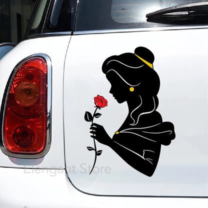 Beauty and Beast Vinyl Sticker Laptop Car Window Decal Stickers Classic Cartoon Princess Belle With Rose Hand Phone Decals Decor