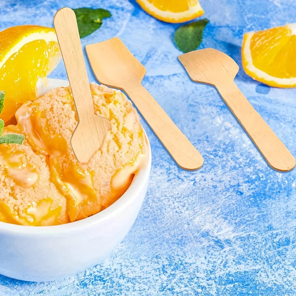 100pcs 3.9-inch mini wooden spoon Disposable square tasting spoon, sampling yogurt spoon, ice cream spoon