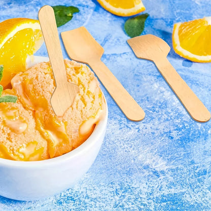 100pcs 3.9-inch mini wooden spoon Disposable square tasting spoon, sampling yogurt spoon, ice cream spoon