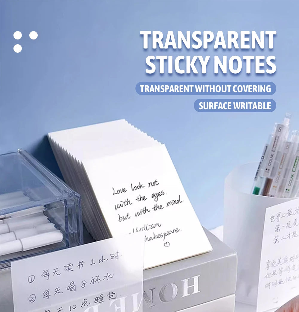 50/100 Sheets Sticky notes Reusable Transparent sticky notes Waterproof note paper for School office stationery Bookmark Marker