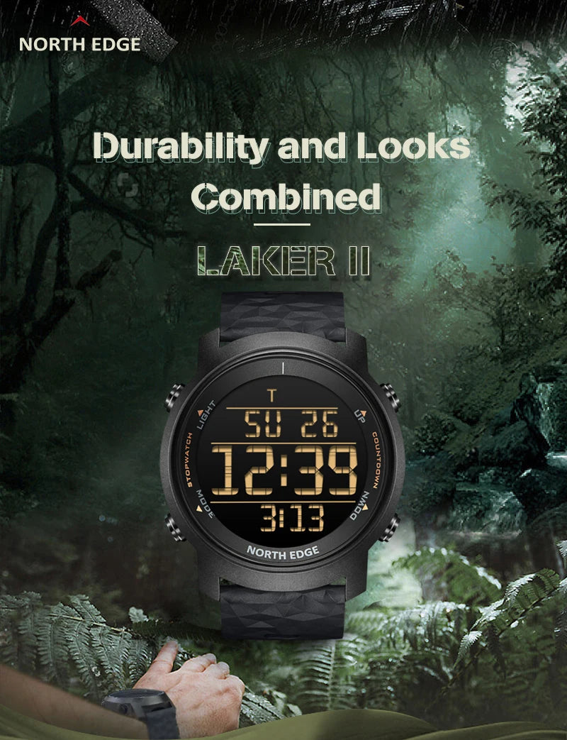 NORTH EDGE Men Watch Digital Watch Outdoor Sports Watch Fashion LED Men Watch Waterproof 50M Countdown Alarm Clock 2022New Watch