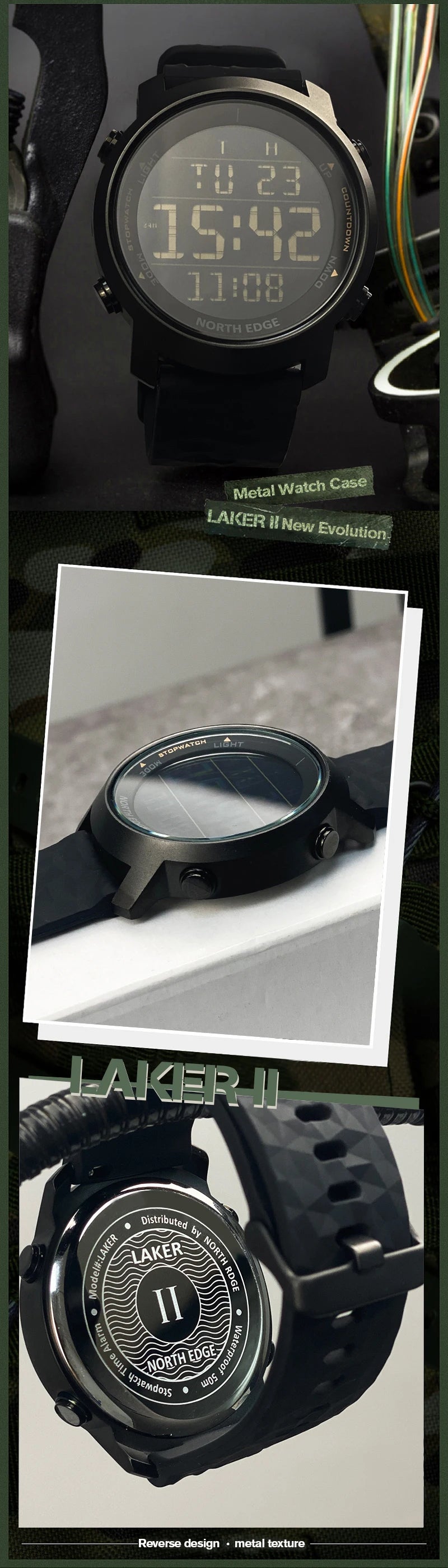 NORTH EDGE Men Watch Digital Watch Outdoor Sports Watch Fashion LED Men Watch Waterproof 50M Countdown Alarm Clock 2022New Watch