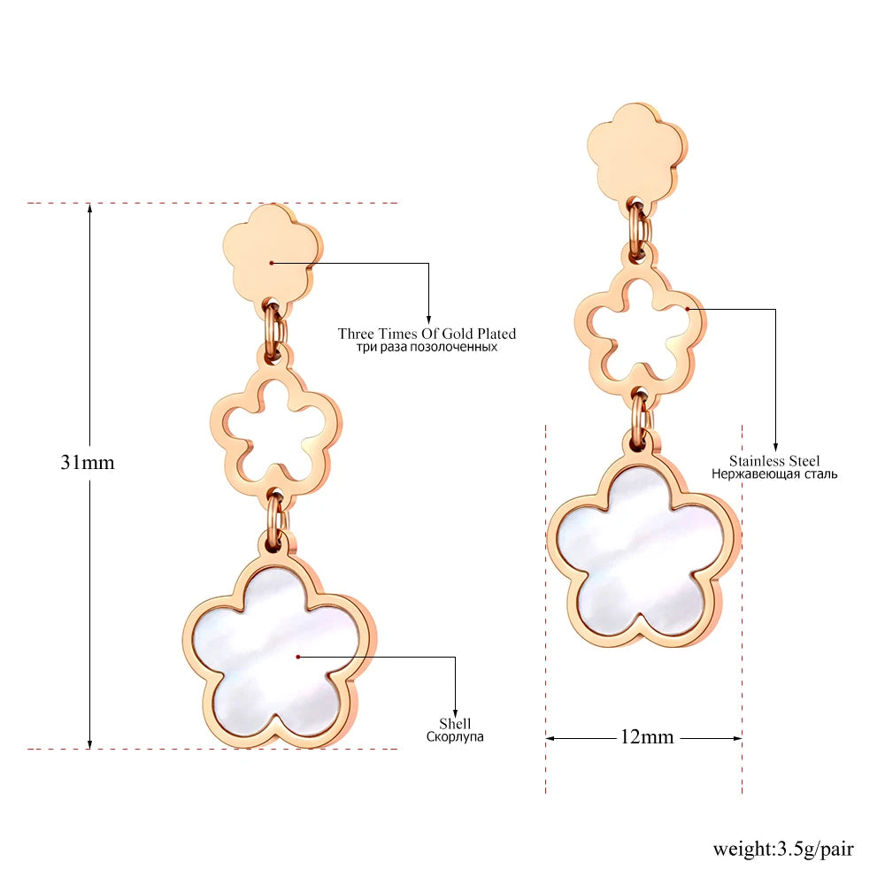 Trendy Stainless Steel White Shell Plum Flower Bohemia Party Earrings For Women Original Design Jewelry kolczyki