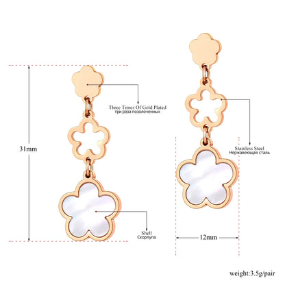 Trendy Stainless Steel White Shell Plum Flower Bohemia Party Earrings For Women Original Design Jewelry kolczyki