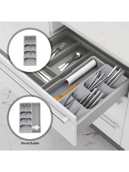 Adjustable multifunctional cutlery organizer for organizing kitchen silverware,cutlery,knives and spoons cluttering your kitchen