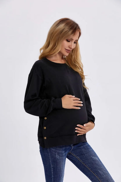Maternity Clothes Premama Long Sleeve Blouse Fall Winter Loose Pregnant Women Solid O-Neck Sweater Shirt postpartum Pullover Top