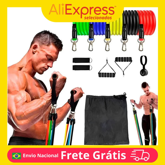 Kit 11 Elastics Extenders Functional Workout Gym Gym Gynastica Fitness Fitness Exercises Muscles Development