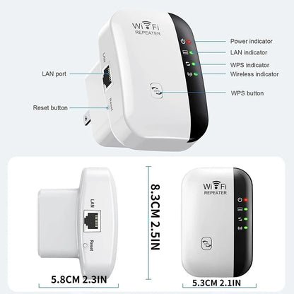 Compact WiFi Extender Wireless Signal Booster Repeater AP Mode Dual Band 300Mbps for Home Router Works with Most Routers