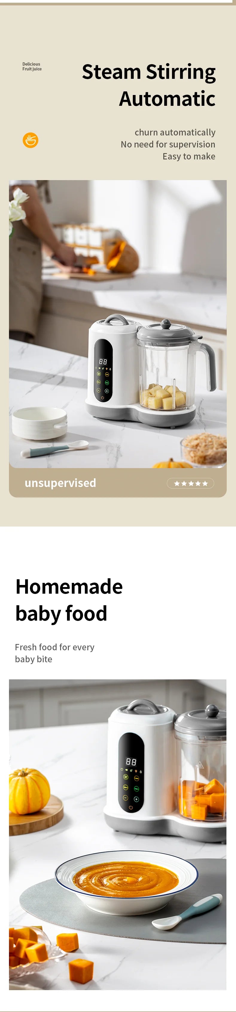 Multifunctional Baby Food Maker Supplementary Food Processor Kids Food Mill Steaming Stirring Warming Cooking Machine