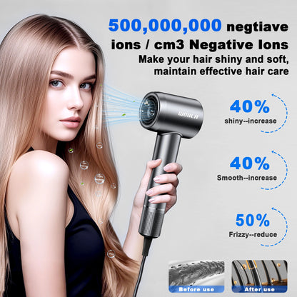 Hair Dryer - Negative Ionic Blow Dryer with 150000 RPM High Speed Brushless Motor for Fast Drying, Low Noise, HD Display Hair Dr