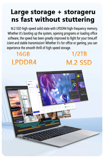 2025 New Notebook 15.6 Inch Laptop Windows 11 Intel Core m5-6Y54 16GB RAM 1TB SSD Fingerprint Unlock Study Office Pc Laptops