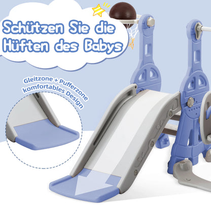 Comanlai Slide for children, 4 in 1 children's slide swing with basketball stand, climbing ladder, swing slide