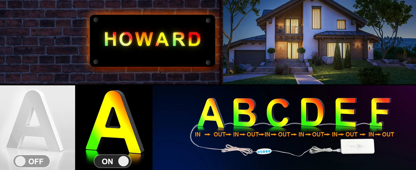 Smart LED Letters Lights Alphabet Light Decorative Name Letter Number Lamp Night Light USB MeRGBW App Music Sync Logo Game Home