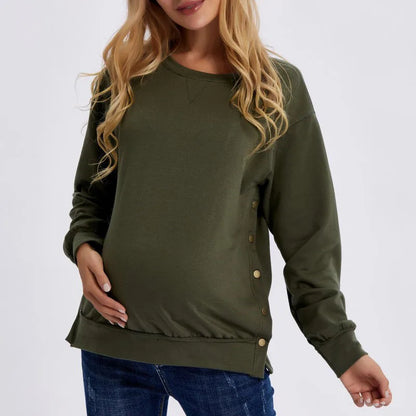 Maternity Clothes Premama Long Sleeve Blouse Fall Winter Loose Pregnant Women Solid O-Neck Sweater Shirt postpartum Pullover Top
