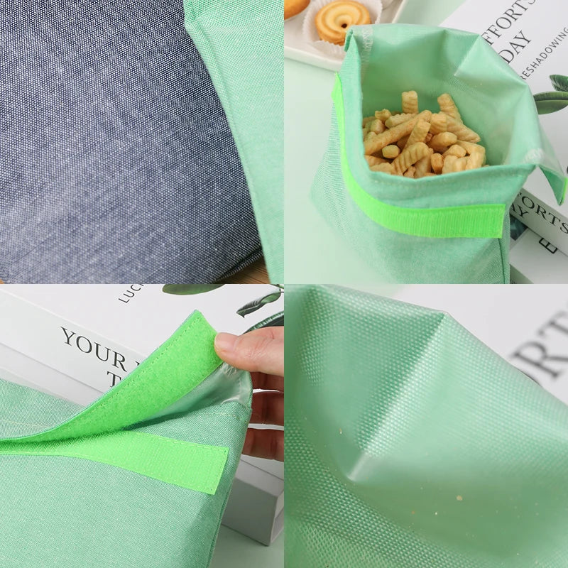 Reusable Sandwich Storage Bag TPU Lining Velcro Snack Bags for Kids Washable Waterproof Food-Safe Reusable Snacks Bags