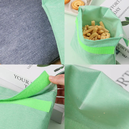 Reusable Sandwich Storage Bag TPU Lining Velcro Snack Bags for Kids Washable Waterproof Food-Safe Reusable Snacks Bags
