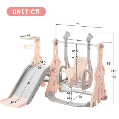 Comanlai Slide for children,4 in 1 children's slide swing with basketball stand,climbing ladder,swing slide garden