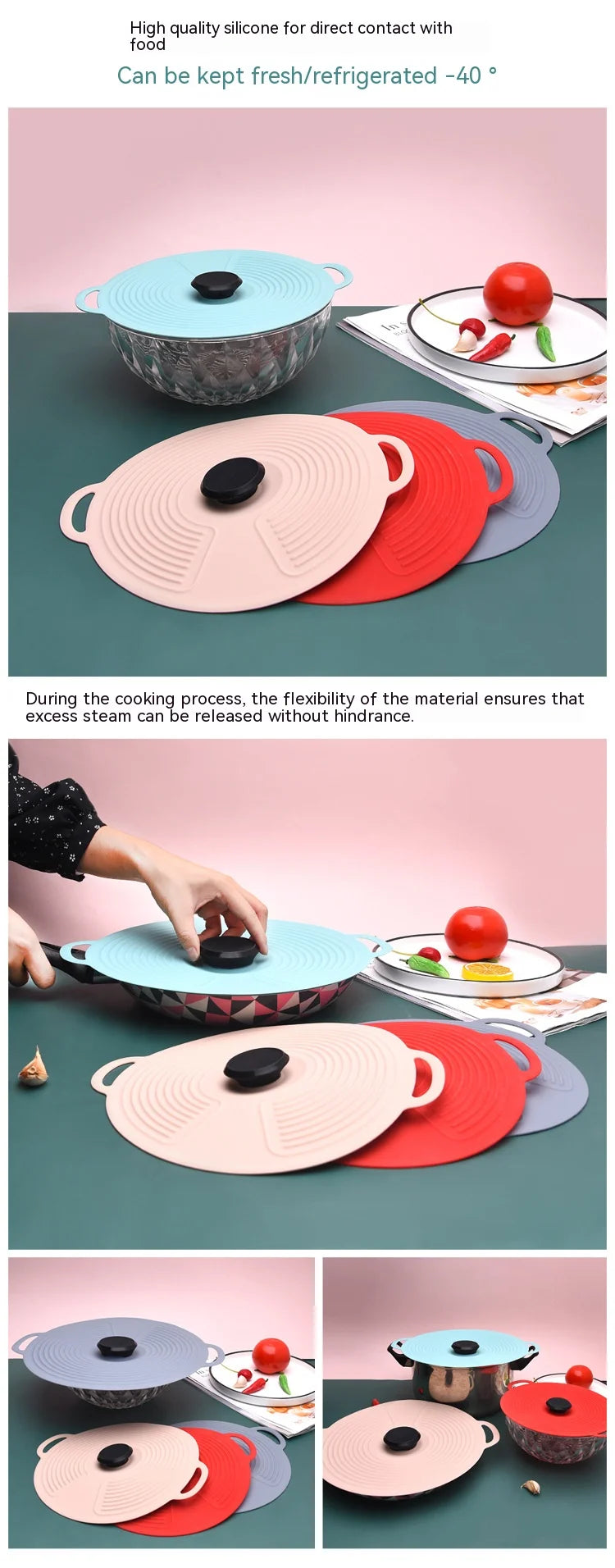 Silicone Fresh-keeping Lid Anti-spill Lid Dust-proof and Leak-proof Lid Kitchen Gadget Pot Lid Tableware Pot Lid Oil Cover