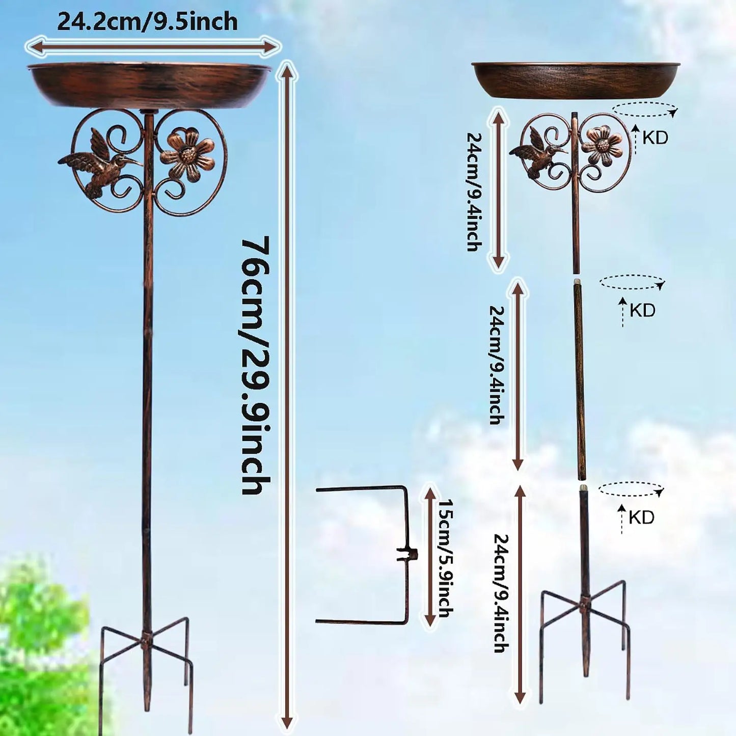 Bird Bath Feeder Bowl 5-Pronged Base Metal Bird Feeder Freestanding Birdbath for Yard Patio Outdoors Garden Iron Pedestal Stake