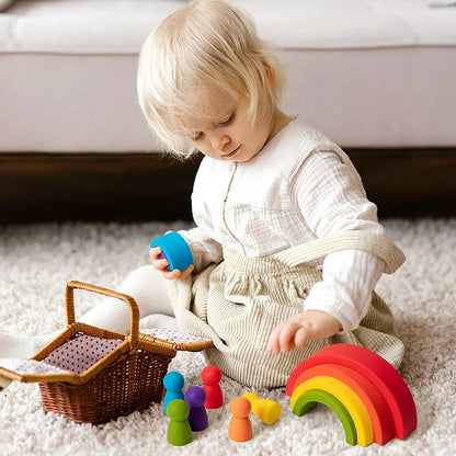 Silicone Geometric Rainbow Building Block BPA Free Babys Silicone Teether Educational Montessori Toys Stacking Block Baby Gifts