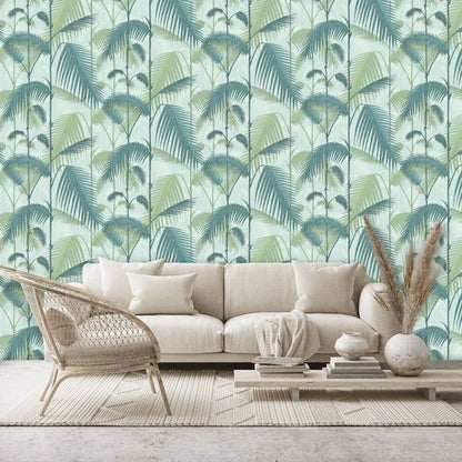Palm Jungle Wallpaper in Light Green, Papier peint Palm Leaves,Tropical Botanical Wallpaper in scandinavian style,Un-paste Mural