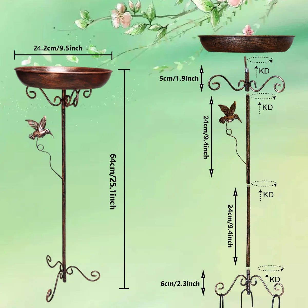 Bird Bath Feeder Bowl 5-Pronged Base Metal Bird Feeder Freestanding Birdbath for Yard Patio Outdoors Garden Iron Pedestal Stake
