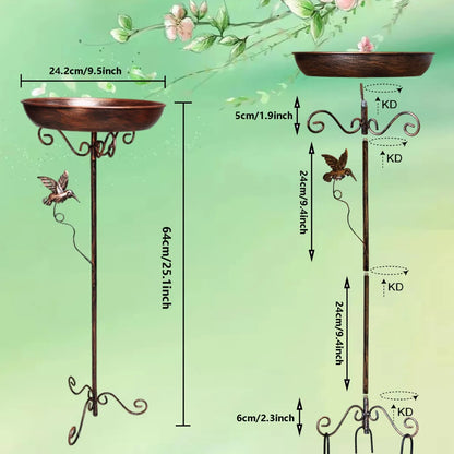 Bird Bath Feeder Bowl 5-Pronged Base Metal Bird Feeder Freestanding Birdbath for Yard Patio Outdoors Garden Iron Pedestal Stake