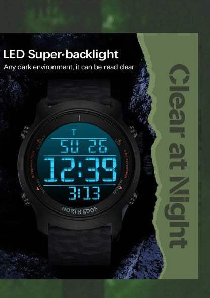 NORTH EDGE Men Watch Digital Watch Outdoor Sports Watch Fashion LED Men Watch Waterproof 50M Countdown Alarm Clock 2022New Watch