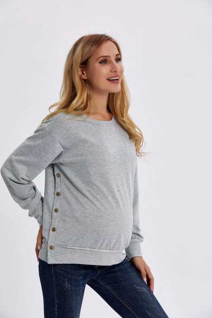 Maternity Clothes Premama Long Sleeve Blouse Fall Winter Loose Pregnant Women Solid O-Neck Sweater Shirt postpartum Pullover Top